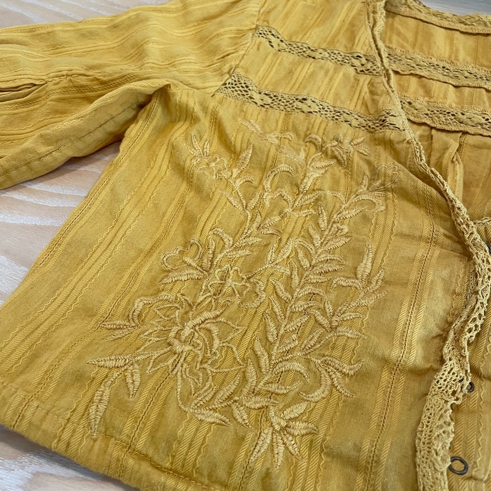 Free People mustard embroidered top XS - Picture 2 of 4